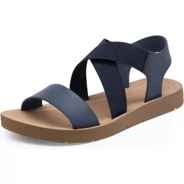 imageDREAM PAIRS Womens Elastic Ankle Strap Summer Flat SandalsNavy2