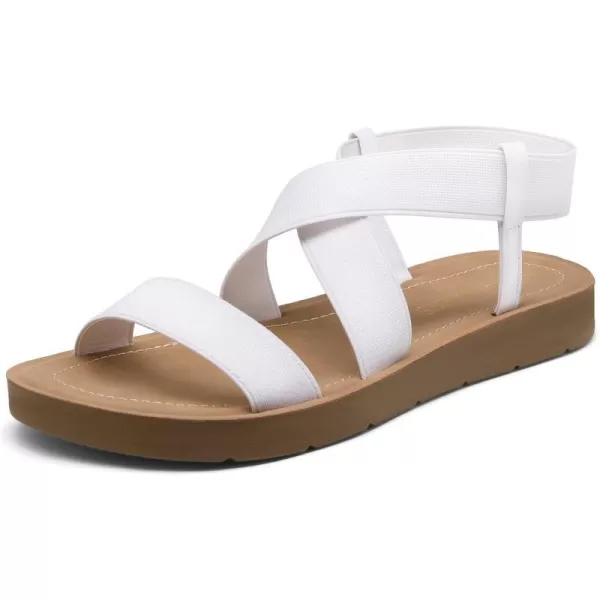 imageDREAM PAIRS Womens Elastic Ankle Strap Summer Flat SandalsWhite1