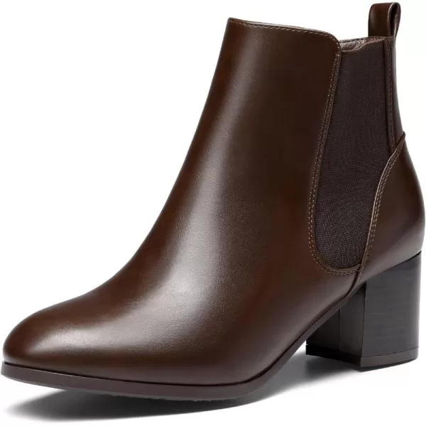 imageDREAM PAIRS Womens Elastic Gore Chelsea Boots Chunky Block Heel Ankle BootieBrownPu