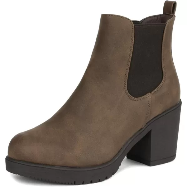 imageDREAM PAIRS Womens FRE High Heel Chelsea Style Ankle BootieBrownPu