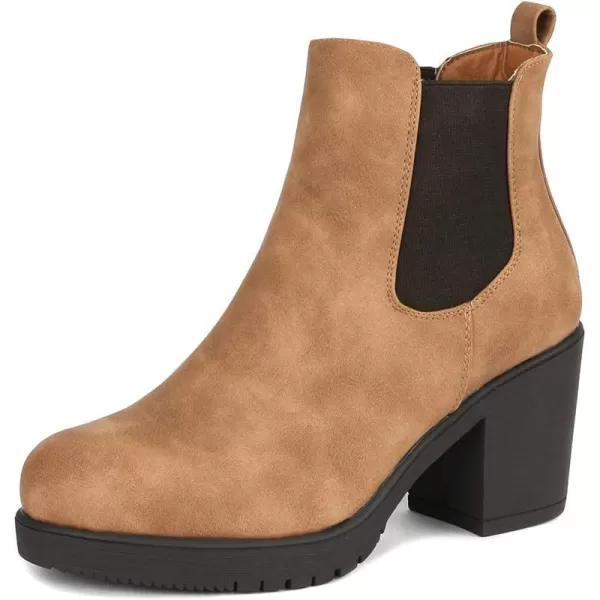 imageDREAM PAIRS Womens FRE High Heel Chelsea Style Ankle BootieCamelPu