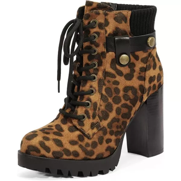 imageDREAM PAIRS Womens Fashion Ankle Boots  Chunky High Heel BootiesScandlLeopard