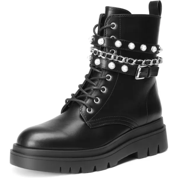 imageDREAM PAIRS Womens Fashion Platform Combat Boots Lace Up Lug Sole Goth Ankle Booties ShoesBlack