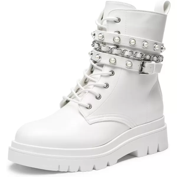imageDREAM PAIRS Womens Fashion Platform Combat Boots Lace Up Lug Sole Goth Ankle Booties ShoesWhite