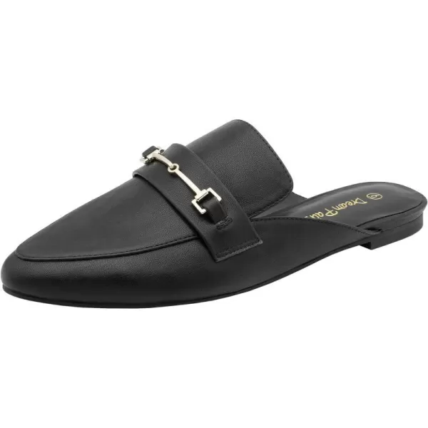 imageDREAM PAIRS Womens Flat Mules Buckle Pointed Toe Backless Slip on Slides Loafer ShoesBlackPu