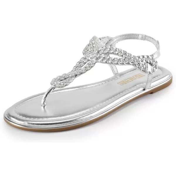 imageDREAM PAIRS Womens Flat Sandals Dressy Summer Stappy Comfortable Ankle Elastic TStrap Beach Thong SandalsSilver