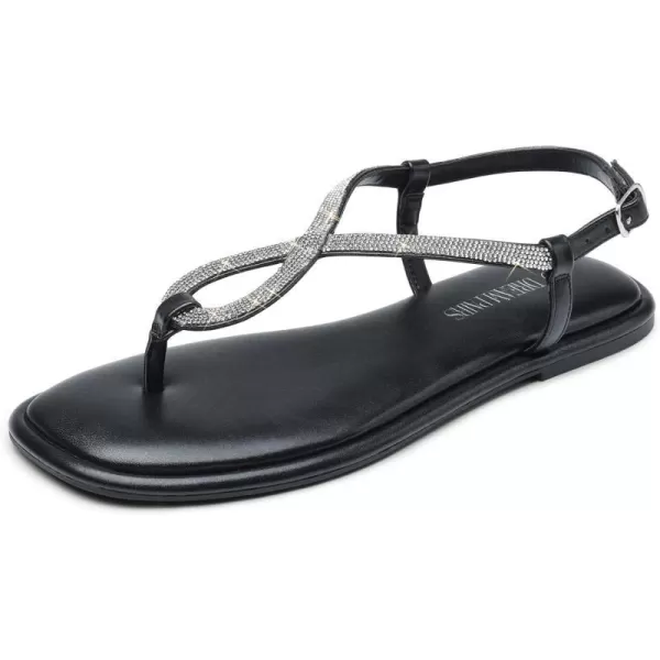 imageDREAM PAIRS Womens Flat Sandals Fashion Rhinestone Flat Sandals with Ankle Strap for Summers Dress CasualBlack