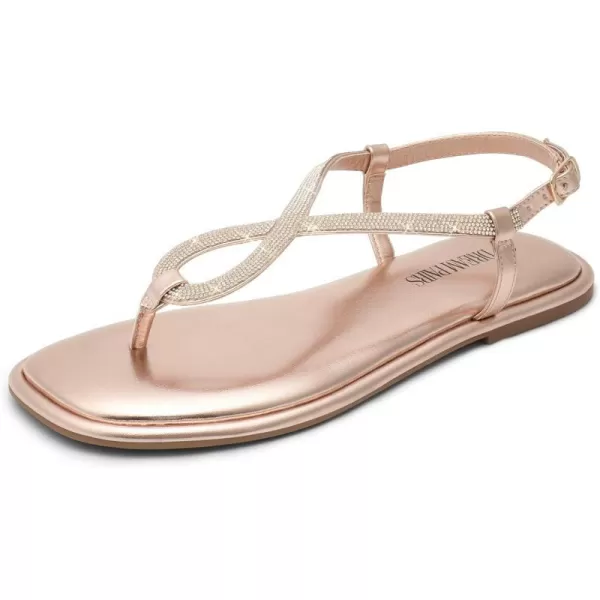 imageDREAM PAIRS Womens Flat Sandals Fashion Rhinestone Flat Sandals with Ankle Strap for Summers Dress CasualChampagne