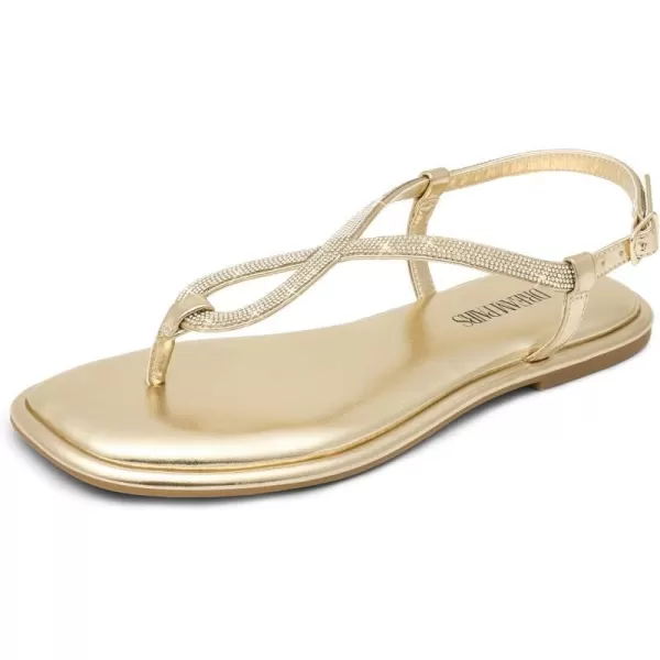 imageDREAM PAIRS Womens Flat Sandals Fashion Rhinestone Flat Sandals with Ankle Strap for Summers Dress CasualGold
