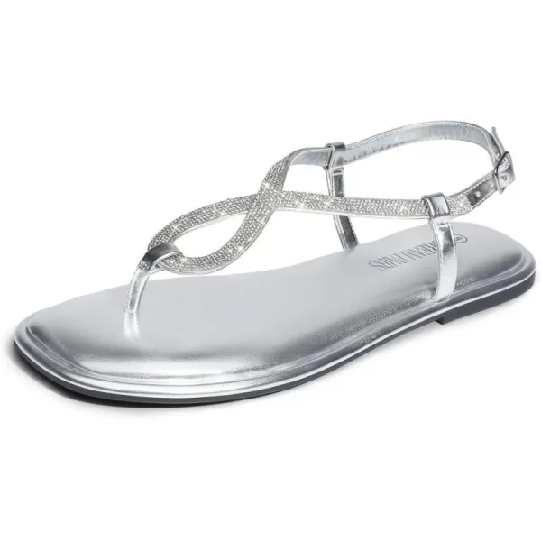 imageDREAM PAIRS Womens Flat Sandals Fashion Rhinestone Flat Sandals with Ankle Strap for Summers Dress CasualSilver