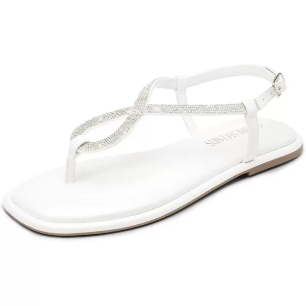 imageDREAM PAIRS Womens Flat Sandals Fashion Rhinestone Flat Sandals with Ankle Strap for Summers Dress CasualWhite