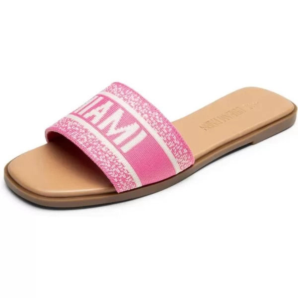 imageDREAM PAIRS Womens Flat Sandals Slip On Slides Sandals Square Open Toe Jacquard Braided Fashion Slides Casual Beach Slippers for SummerHot Pinkknit