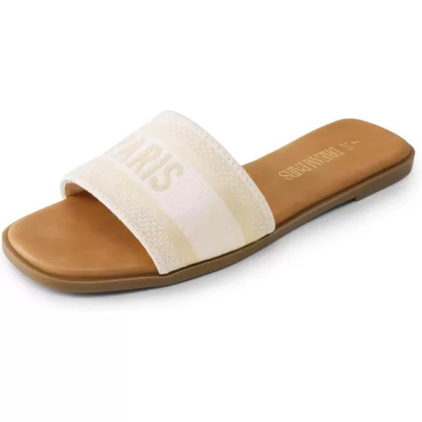 imageDREAM PAIRS Womens Flat Sandals Slip On Slides Sandals Square Open Toe Jacquard Braided Fashion Slides Casual Beach Slippers for SummerNude