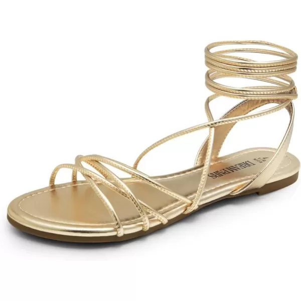 imageDREAM PAIRS Womens Flat Sandals Strappy Comfortable Dressy Summer LaceUp Gladiator SandalsGold