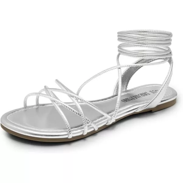 imageDREAM PAIRS Womens Flat Sandals Strappy Comfortable Dressy Summer LaceUp Gladiator SandalsSilver