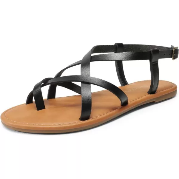 imageDREAM PAIRS Womens Flat Sandals Strappy Dressy Comfortable Ankle Strap Casual Summer Thong Sandals for BeachBlack