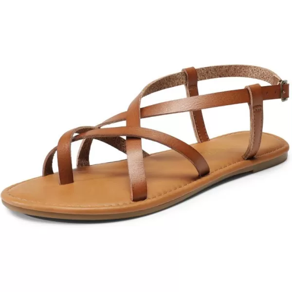 imageDREAM PAIRS Womens Flat Sandals Strappy Dressy Comfortable Ankle Strap Casual Summer Thong Sandals for BeachBrown