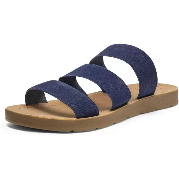 imageDREAM PAIRS Womens Flat Slide Sandals Open Toe Slip on Sandals for SummerFloridanavy