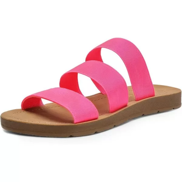 imageDREAM PAIRS Womens Flat Slide Sandals Open Toe Slip on Sandals for SummerFloridaneonPink