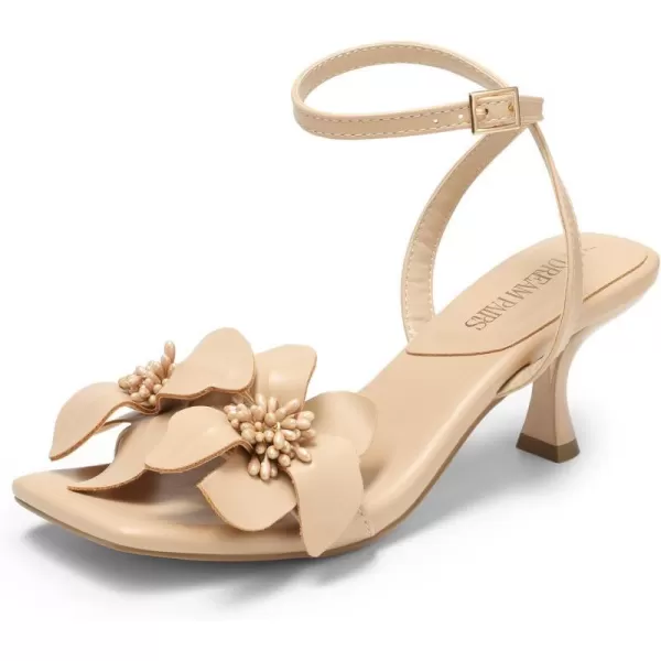 imageDREAM PAIRS Womens Flower Wedding Heels Cute Square Toe Slingback Low Kitten Heels Sandals with Ankle StrapNudepu