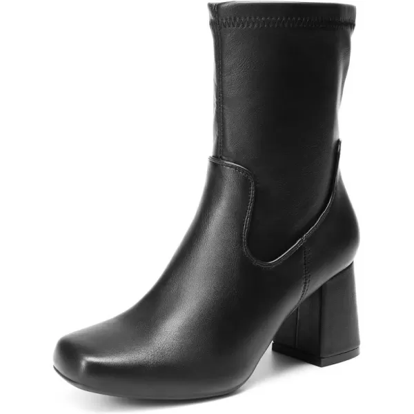 imageDREAM PAIRS Womens Go Go Boots Mid Calf Low Block Heel Boots Zipper Square Toe Ankle Boots For Party Cosplay DanceBlack
