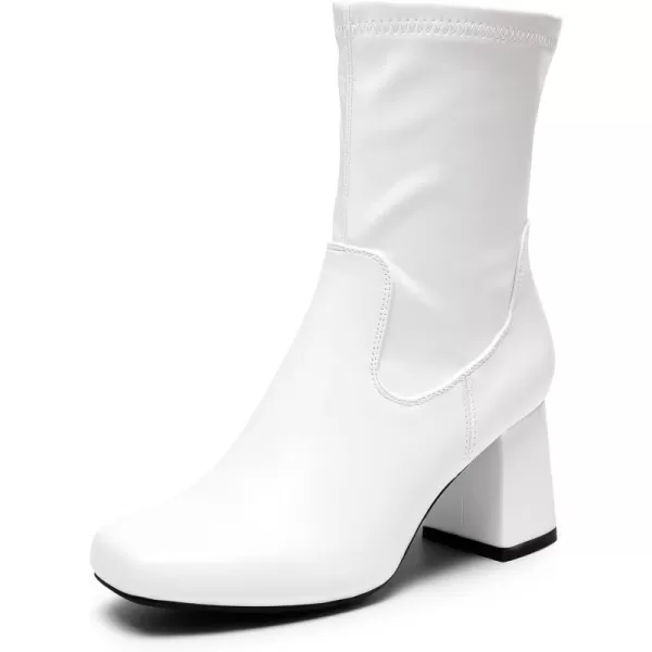 imageDREAM PAIRS Womens Go Go Boots Mid Calf Low Block Heel Boots Zipper Square Toe Ankle Boots For Party Cosplay DanceWhite