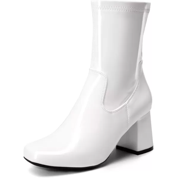 imageDREAM PAIRS Womens Go Go Boots Mid Calf Low Block Heel Boots Zipper Square Toe Ankle Boots For Party Cosplay DanceWhitepat