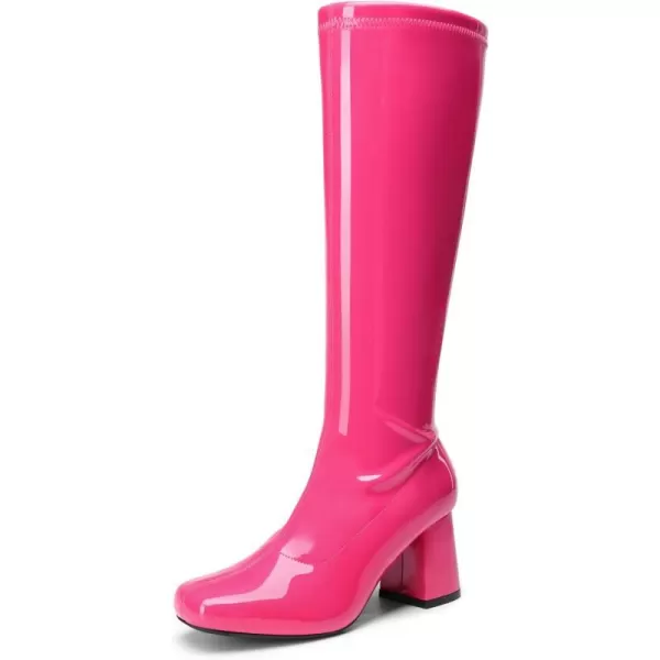 imageDREAM PAIRS Womens Gogo Boots Square Toe Chunky Knee High Boots For WomenHot Pinkpat