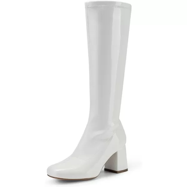 imageDREAM PAIRS Womens Gogo Boots Square Toe Chunky Knee High Boots For WomenWhitePatentPu