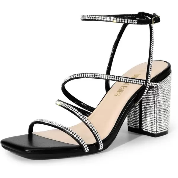 imageDREAM PAIRS Womens Heels Chunky Block Strappy Square Open Toe Ankle Buckle Heeled Sandals Wedding Party Dress ShoesBlackrhinestone