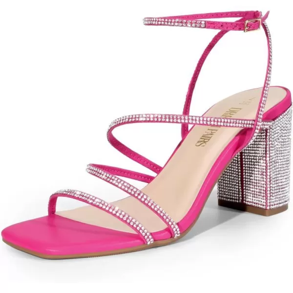 imageDREAM PAIRS Womens Heels Chunky Block Strappy Square Open Toe Ankle Buckle Heeled Sandals Wedding Party Dress ShoesHot Pinkrhinestone