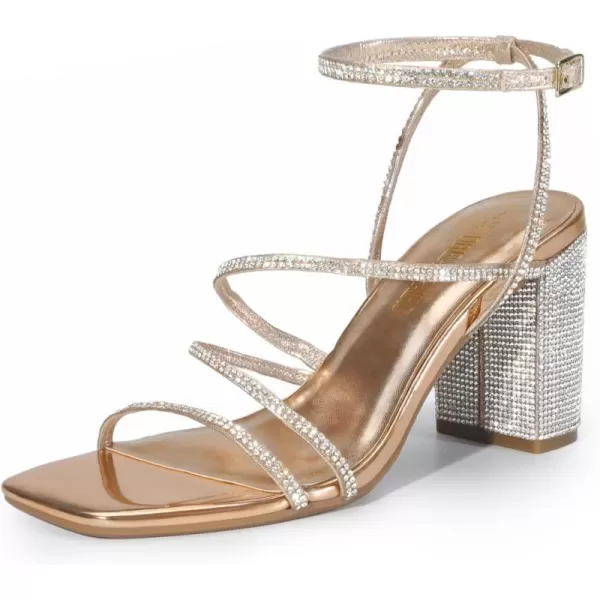 imageDREAM PAIRS Womens Heels Chunky Block Strappy Square Open Toe Ankle Buckle Heeled Sandals Wedding Party Dress ShoesRose Goldrhinestone