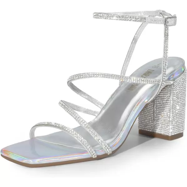 imageDREAM PAIRS Womens Heels Chunky Block Strappy Square Open Toe Ankle Buckle Heeled Sandals Wedding Party Dress ShoesSilverrhinestone