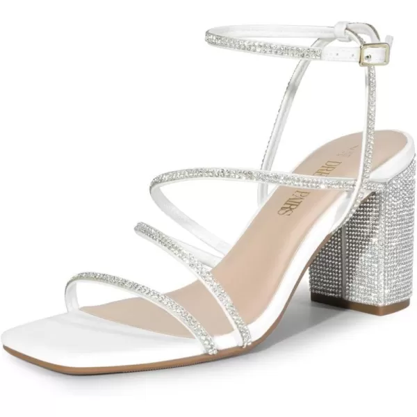 imageDREAM PAIRS Womens Heels Chunky Block Strappy Square Open Toe Ankle Buckle Heeled Sandals Wedding Party Dress ShoesWhiterhinestone