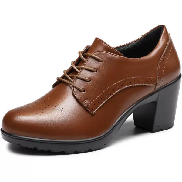 imageDREAM PAIRS Womens Heels Pointed Toe High Chunky Oxfords ShoesBrownpu