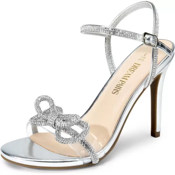 imageDREAM PAIRS Womens Heels Round Toe Rhinestone Double Bowknots Sparkly Stilettos Heeled Sandals Shoes for Party EveningSilverpu