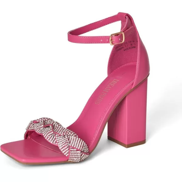 imageDREAM PAIRS Womens Heels for Women Braided Open Toe Ankle Strap High Block Chunky Heel Sandals Party Wedding Dress Pumps ShoesHot Pinkrhinestone