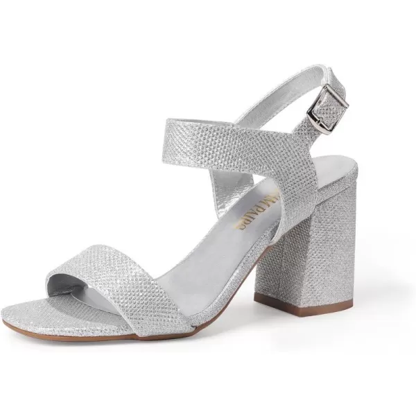 imageDREAM PAIRS Womens High Chunky Heels Square Toe Block Ankle Strap Dress Comfort SandalsSilverglitter