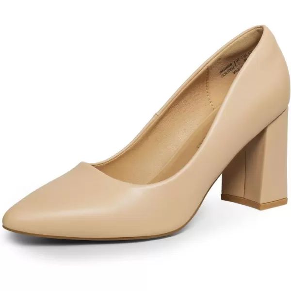 imageDREAM PAIRS Womens High Chunky Pointed Closed Toe Block Heels Wedding Classic Slip On Dress Pumps ShoesNude