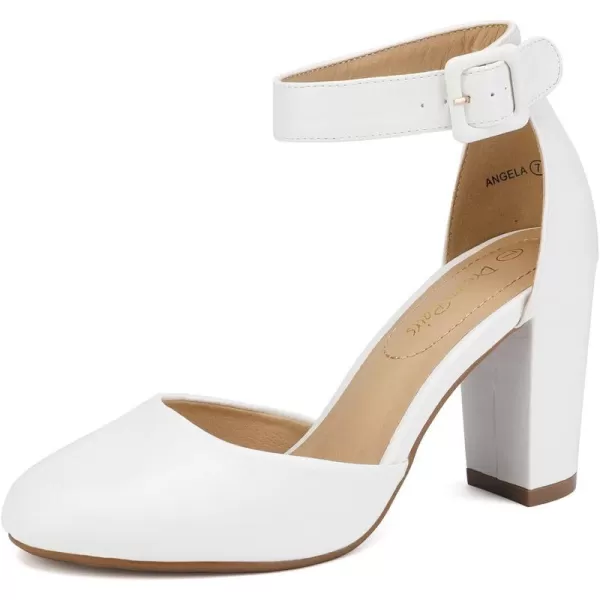 imageDREAM PAIRS Womens High Heel Closed Toe Chunky Wedding Pumps ShoesWhite Pu