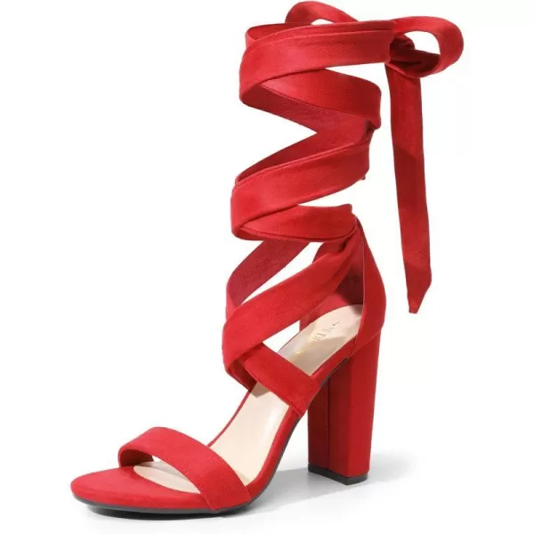 imageDREAM PAIRS Womens High Heels Lace Up Chunky Block Heels Strappy Sexy Open Toe Heels Pumps SandalsRedsuede