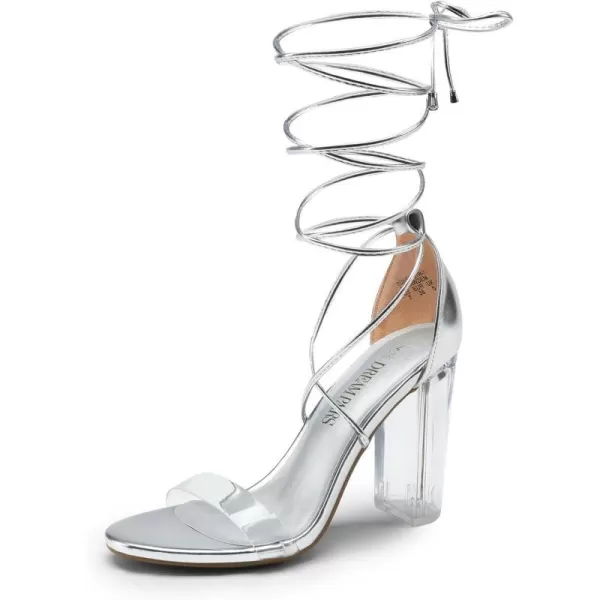imageDREAM PAIRS Womens High Heels Lace Up Chunky Block Heels Strappy Sexy Open Toe Heels Pumps SandalsSilverpu