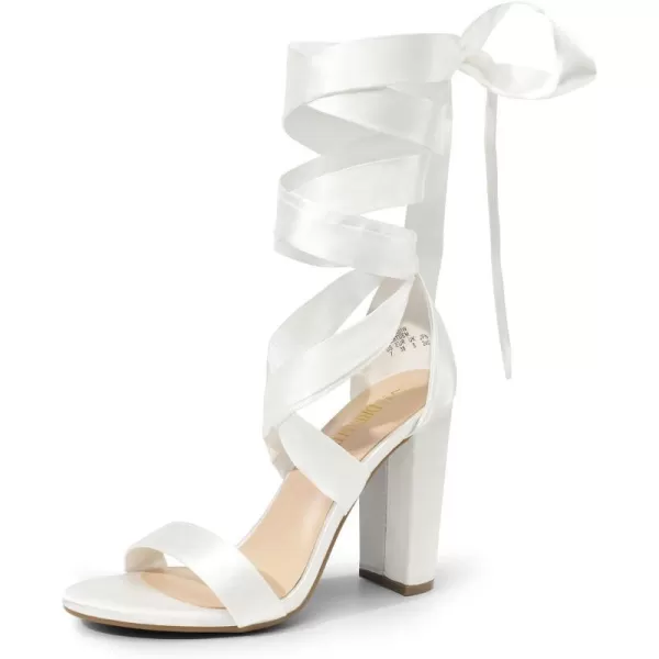 imageDREAM PAIRS Womens High Heels Lace Up Chunky Block Heels Strappy Sexy Open Toe Heels Pumps SandalsWhitesatin