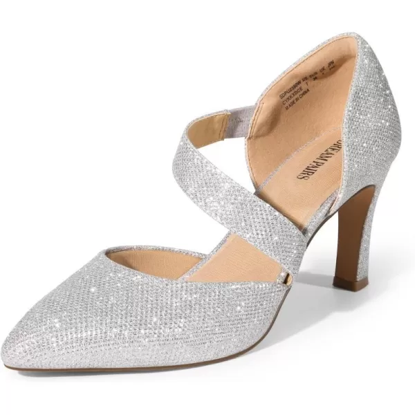 imageDREAM PAIRS Womens High Heels Pumps Dress Closed Pointed Toe Comfortable DOrsay Pumps Shoes for Work Office Wedding DancingSilverglitter