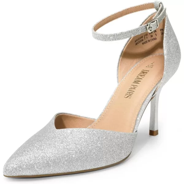 imageDREAM PAIRS Womens High Heels Strappy Closed Toe Stiletto Ankle Strap Pointed Toe DOrsay Heel Dress Wedding Party Pumps ShoesSilverglitter