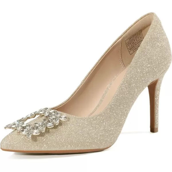 imageDREAM PAIRS Womens High Heels Wedding Rhinestone Pumps Closed Toe Stiletto Sparkly Sexy Pointed Toe Bridal Dress ShoesGoldRhinestone