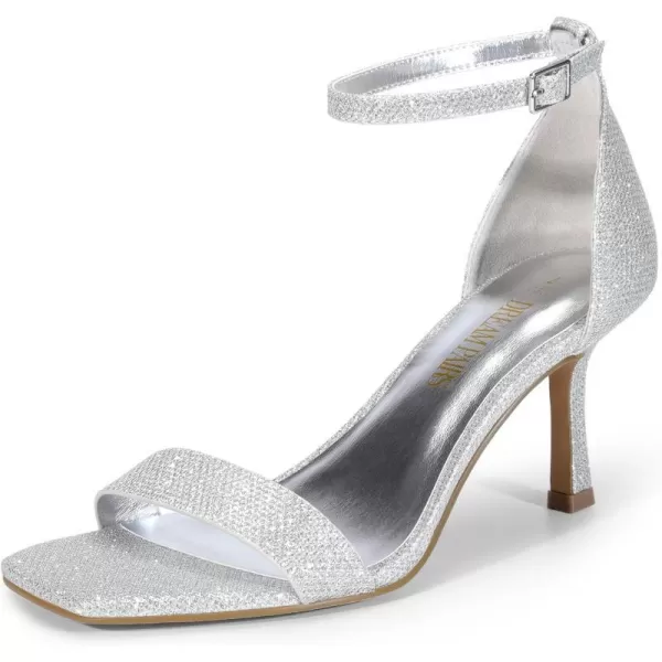 imageDREAM PAIRS Womens High Stilettos Open Square Toe Ankle Strap Heels Sexy Fashion Comfort Dress Shoes Wedding Bridal Pumps Heeled SandalsSilverglitter
