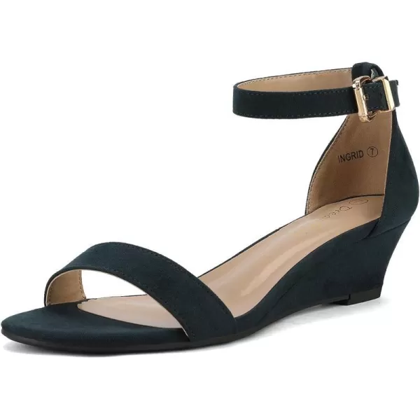 imageDREAM PAIRS Womens Ingrid Ankle Strap Low Wedge SandalNavy Suede
