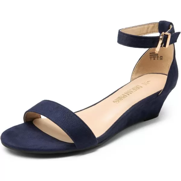 imageDREAM PAIRS Womens Ingrid Ankle Strap Low Wedge SandalNavysuede1