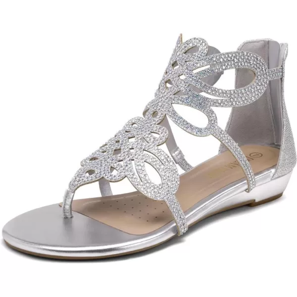 imageDREAM PAIRS Womens Jewel Rhinestones Design Ankle High Flat Sandals02silver